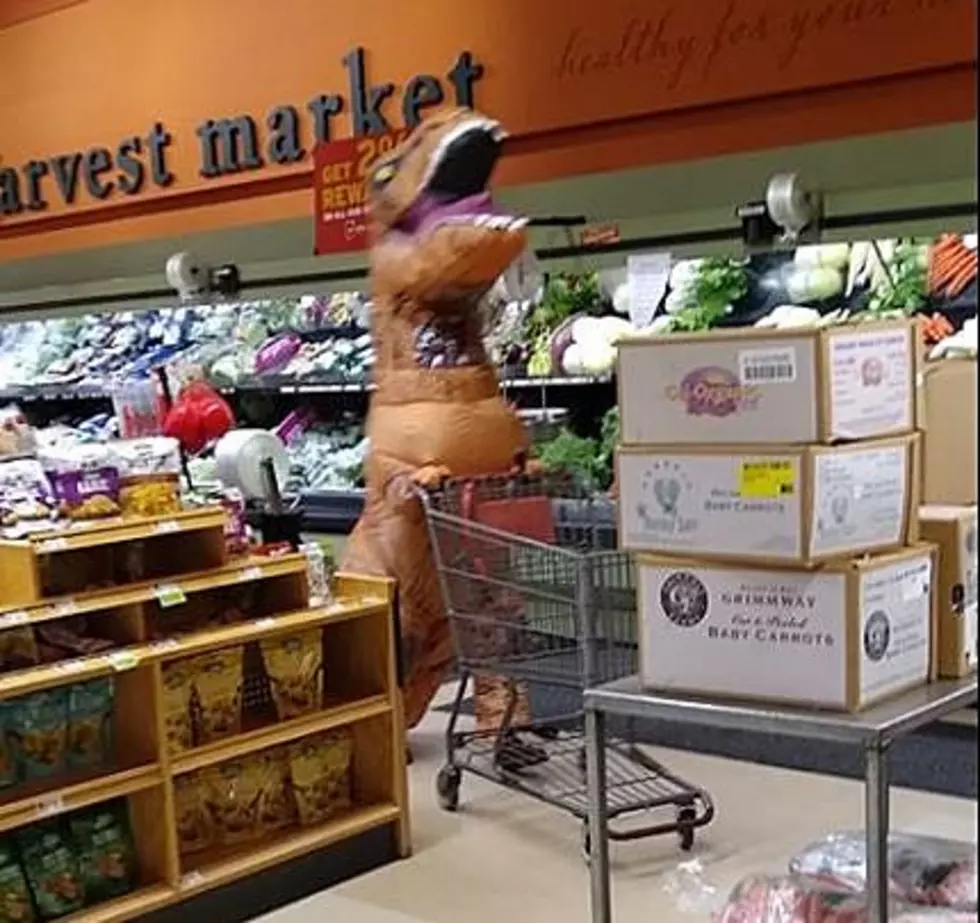 Someone Went Grocery Shopping in a T-Rex Costume – Made Everyone’s Day