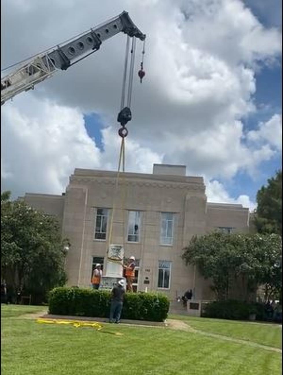 Watch as Mouton Statue is Removed from Downtown Lafayette Location