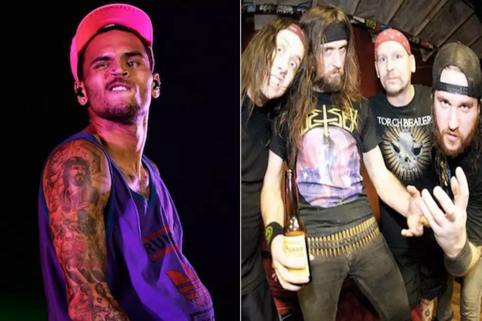 Singer Chris Brown Dons Jacket With Logos of Municipal Waste, Cro-Mags + More