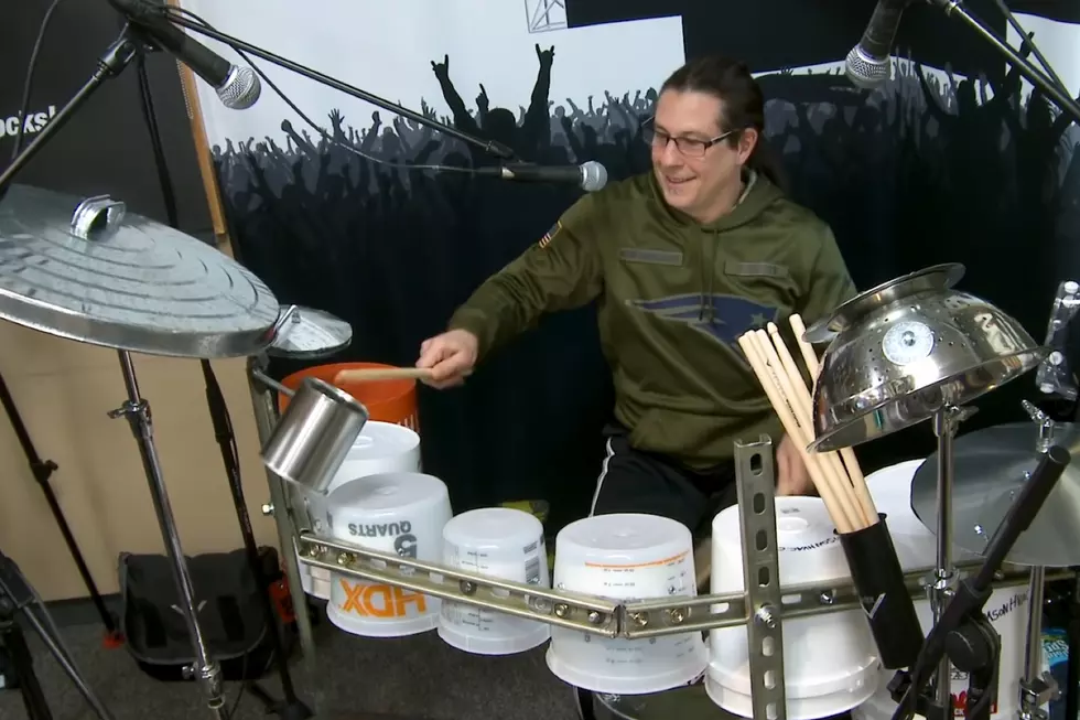 Dream Theater's Mike Mangini Drums Classic Rock Medley on Buckets