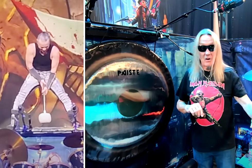 Iron Maiden’s Bruce Dickinson Smashes Gong, It Falls, Hits Drummer Nicko McBrain – Watch