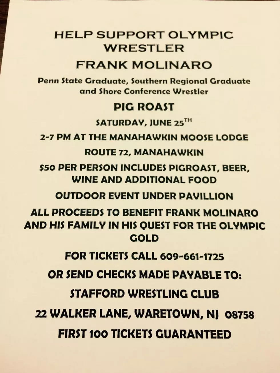 Wrestling &#8211; Fundraiser for Southern Alum and U.S. Olympian Frank Molinaro on Saturday