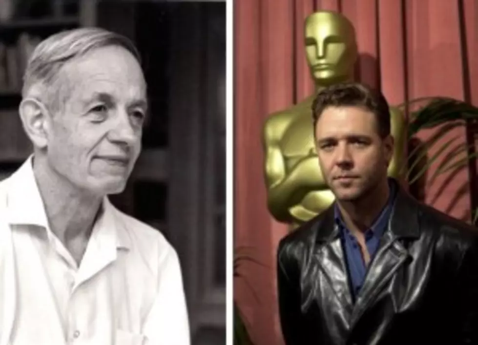 Composite image showing John Forbes Nash, Jr. and Russell Crowe, who portrayed Nash in the movie