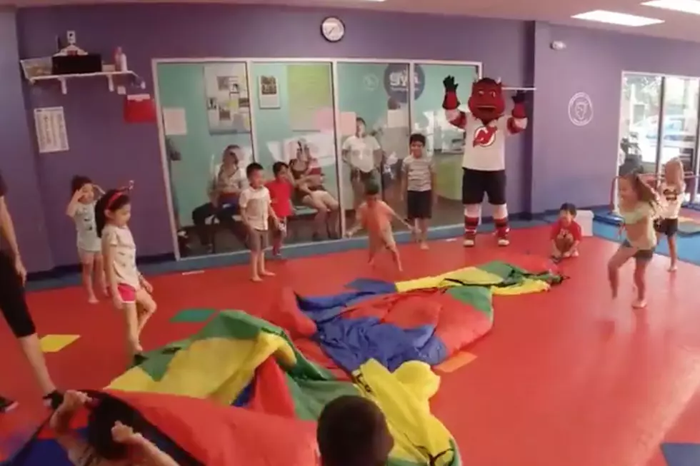 Oops! NJ Devils mascot smashes through window at kid’s party