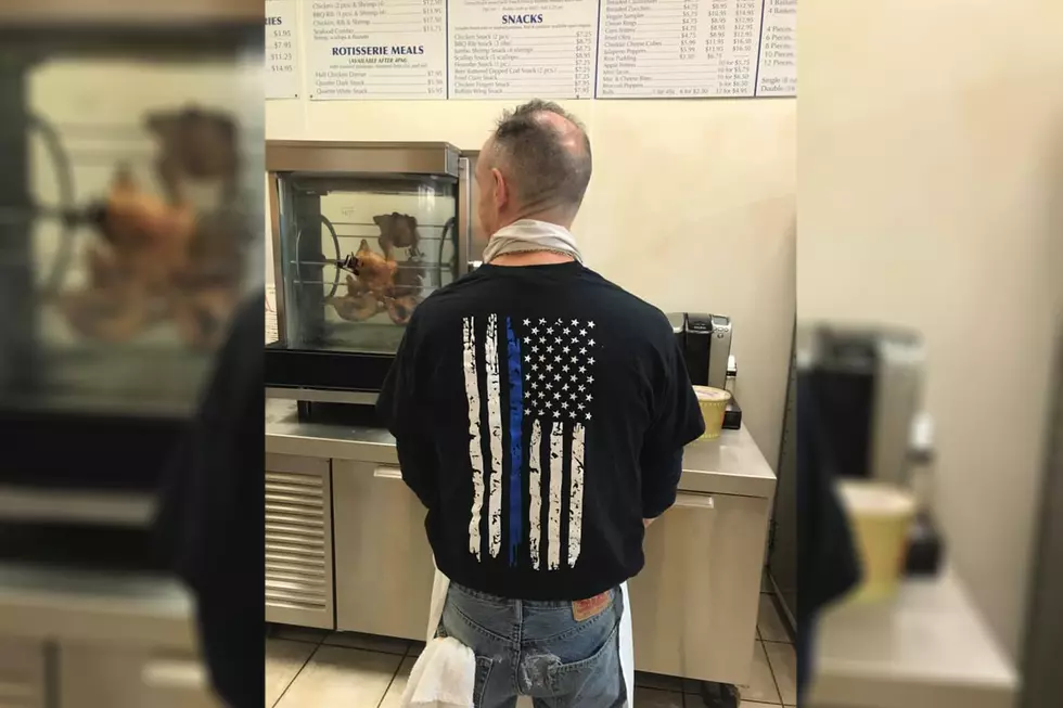 Chicken Town owner shows cops support with thin blue flag shirts