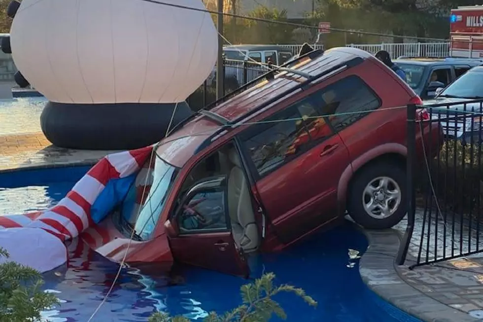 Car plunges into Christmas store swimming pool