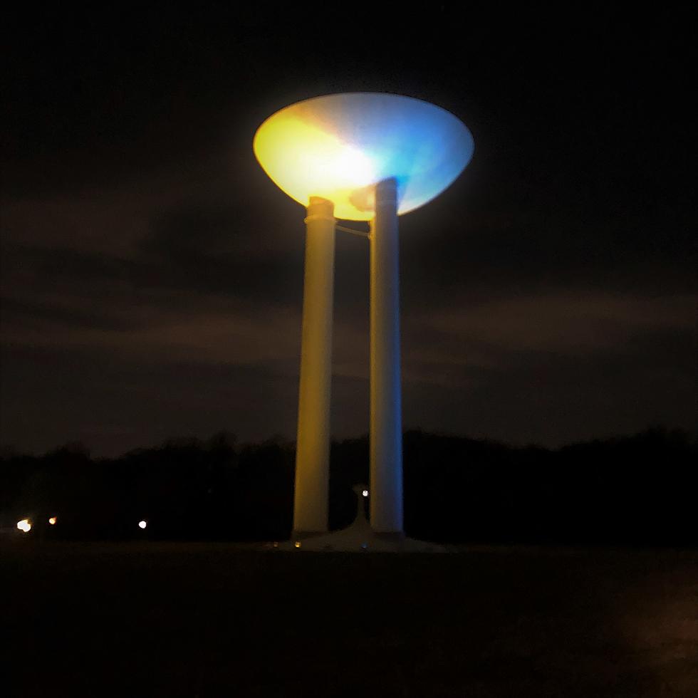 Iconic Bell Works water tower in Holmdel, NJ, shines bright in support of Ukraine