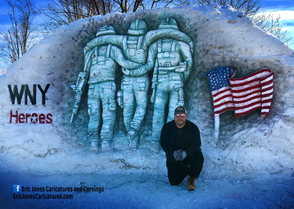Spectacular 10 Foot Snow Sculpture Honors Soldiers in Western New York