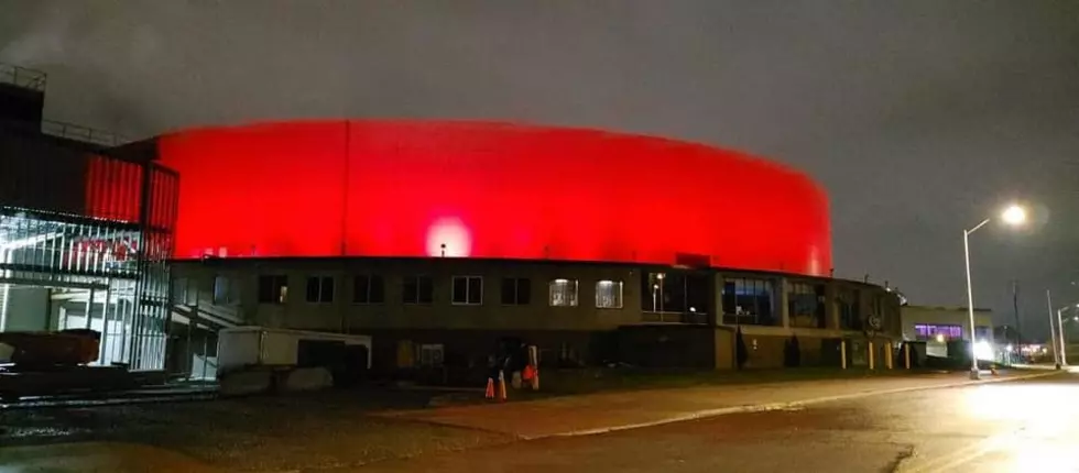 Why Was The Adirondack Bank Center Lit Red Last Night?