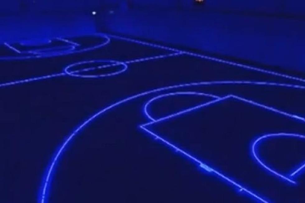 LED Gym Floor Changes to Any Court You Want Except Badminton Because Grow a Pair