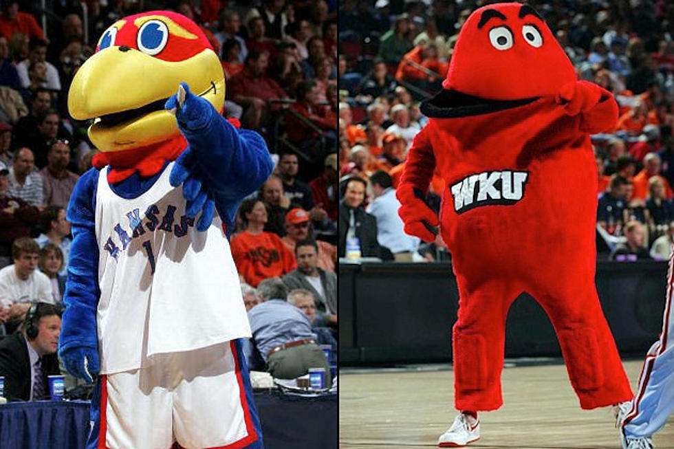 ‘Jayhawk’ of Kansas vs. ‘Big Red’ of Western Kentucky — March Mascot Madness