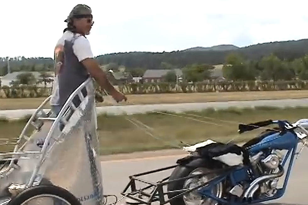 Wild Ridin’ Dude Drives Motorcycle With a Chariot