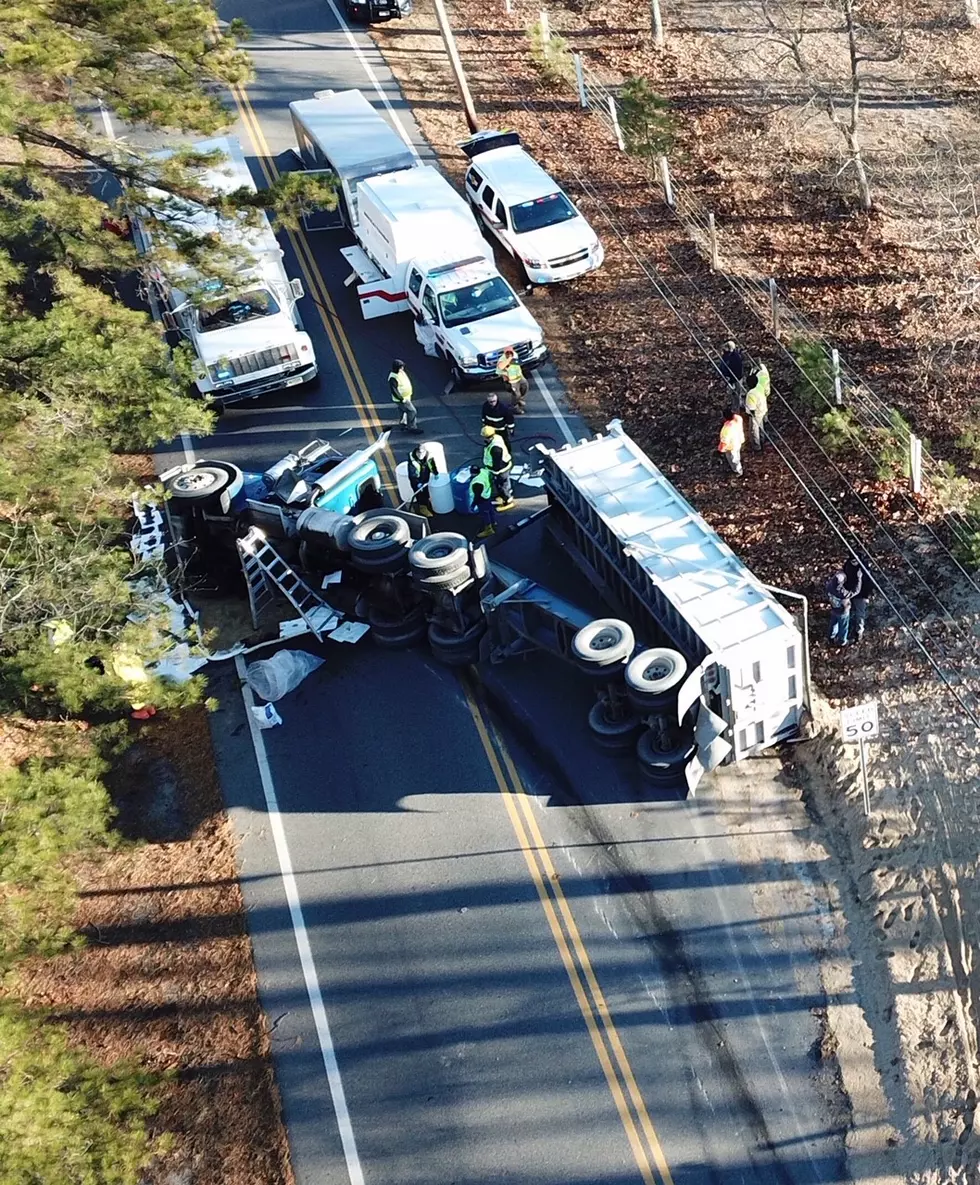 Tractor Trailer Overturns and Spills 24 Tons of Concrete Sand in Whiting