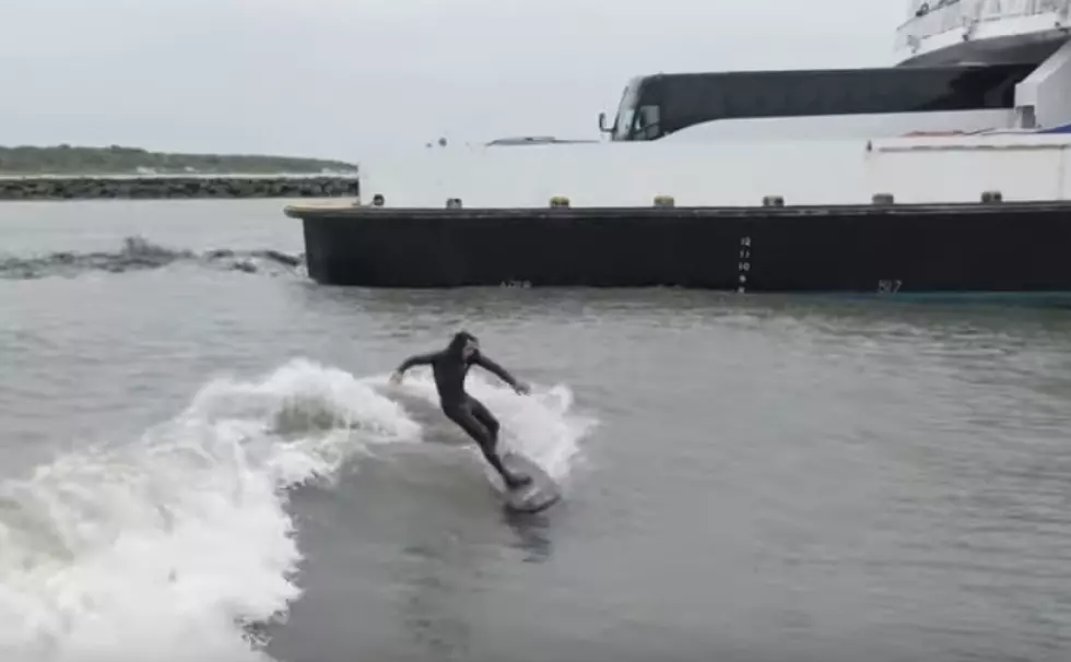 Watch Ocean City NJ Man Surf the Wake of the Cape May Lewes Ferry