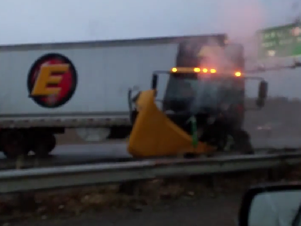 Very Scary Moment as Tractor Trailer Almost Smahes Into Car [VIDEO]