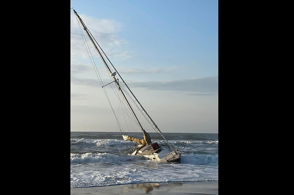 Sailboat Washed Up on Avalon, NJ, Beach While Sailor Slept