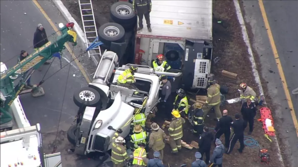 Tractor Trailer Overturns on Route 55 in Vineland, Driver Rescued