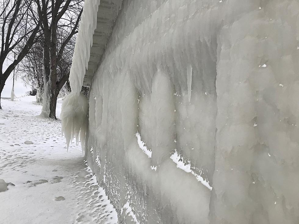 Homes Encased in Ice on Shores of Lake Ontario Near Oswego