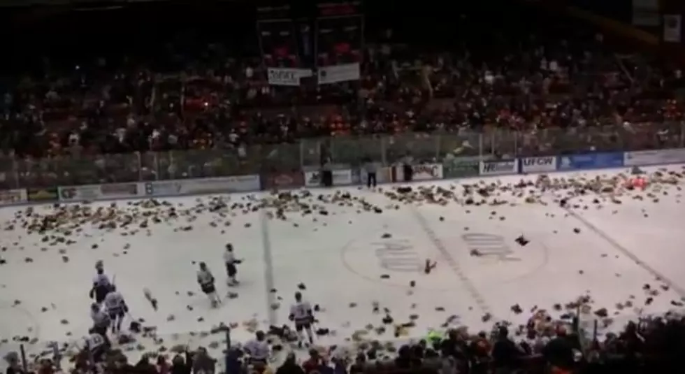 Teddy Bear Toss at Utica AUD on December 1 during Utica College &#8211; Buffalo State Hockey Game