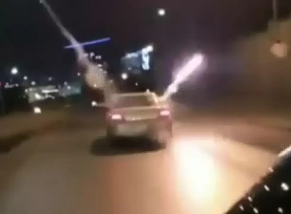 Fireworks Shoot Out Of A Car On A Canadian Highway