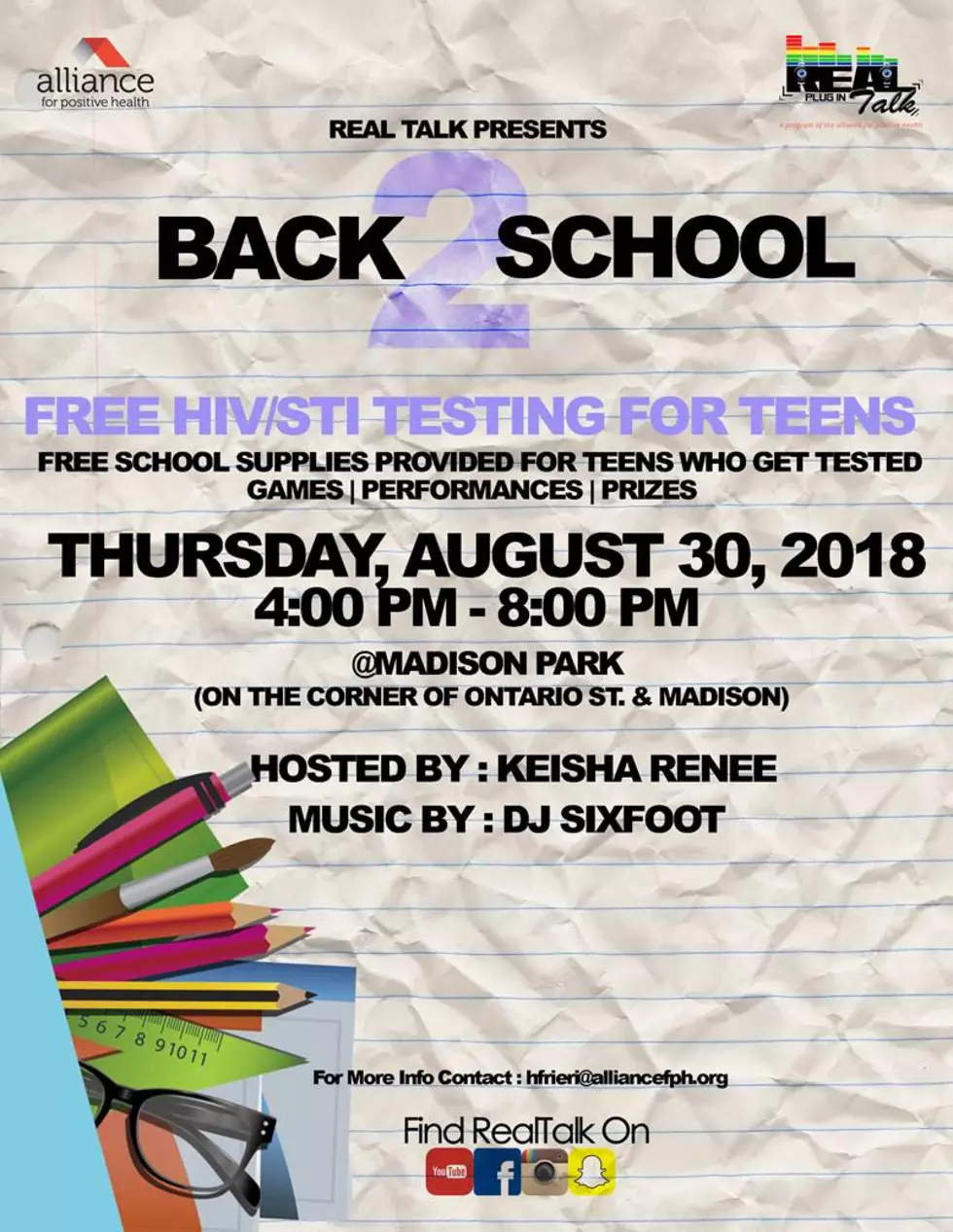 Back 2 School Giveaway and Free HIV Testing Thursday August 30th