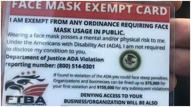 These Face Mask Exemption Cards Deemed Fake By Department of Justice