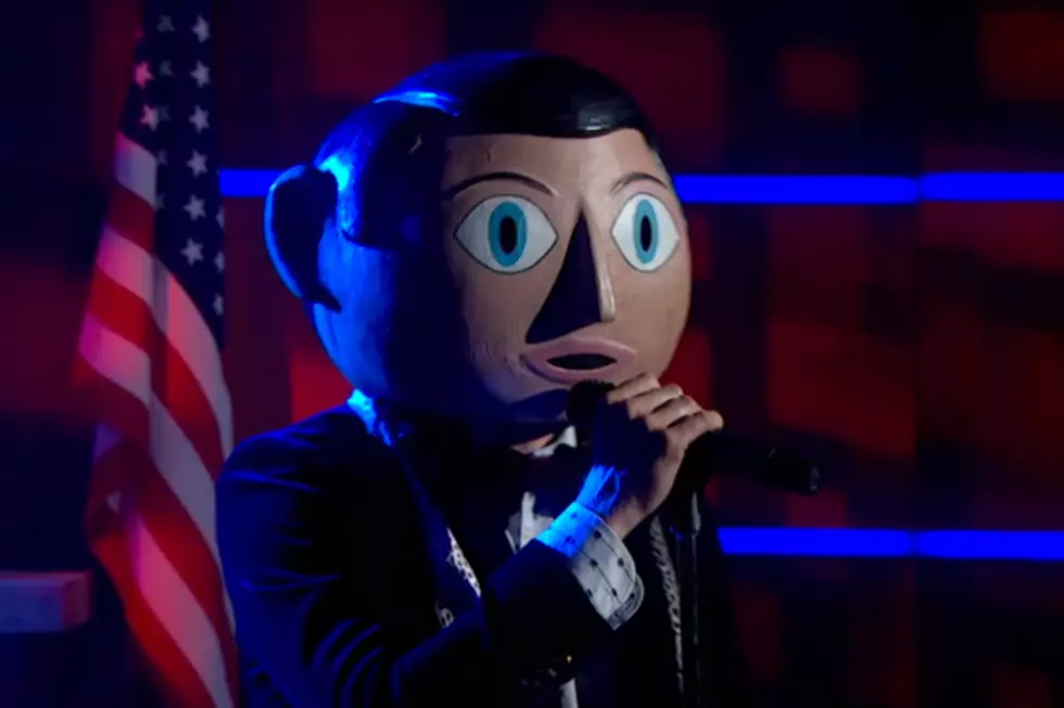 Michael Fassbender Performs as 'Frank' on 'Colbert Report'