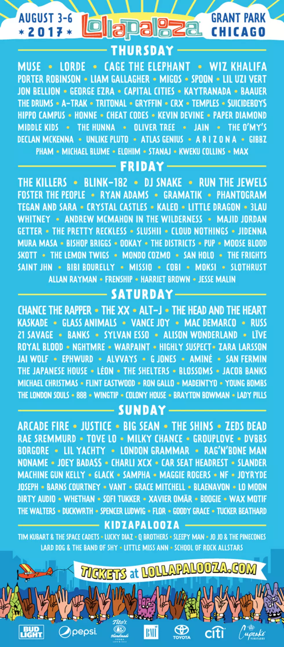 Full Lollapalooza 2017 Lineup Revealed: Arcade Fire, Muse, Chance the Rapper and the Killers Headline