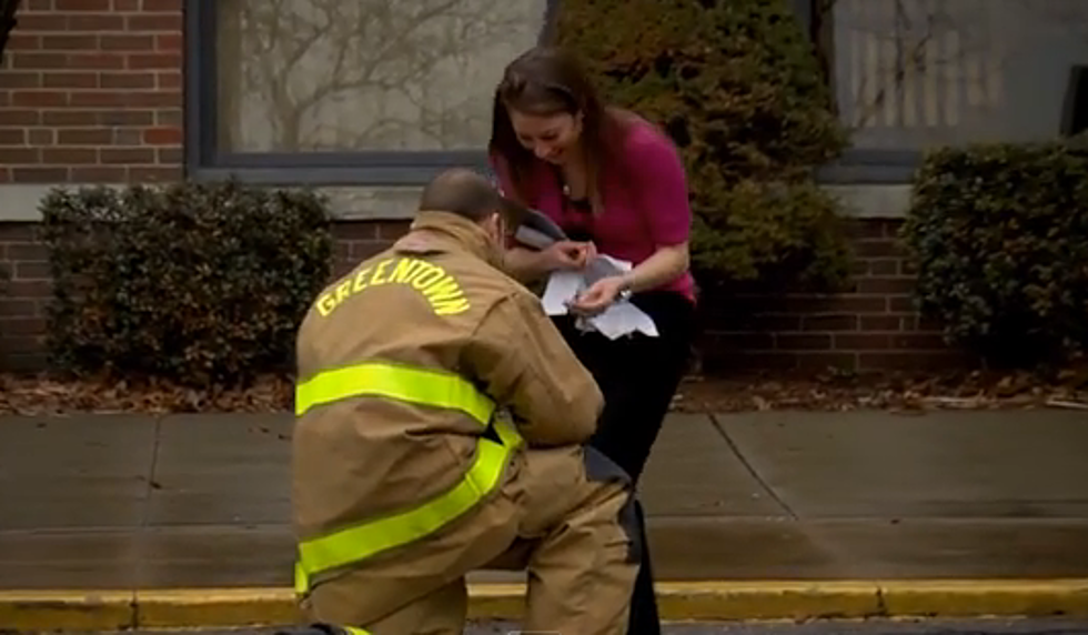 Ohio Firefighter Uses School Fire Drill to Pop the Question. Kids Get Rings Too!