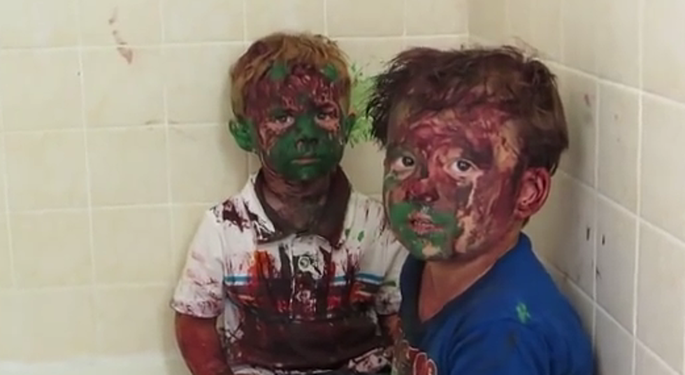 Brothers Play with Paint a Get it all Over Their Faces