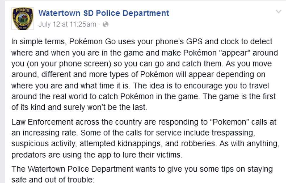 ‘Pokémon Go’ Tips, Tricks From the Watertown Police Department
