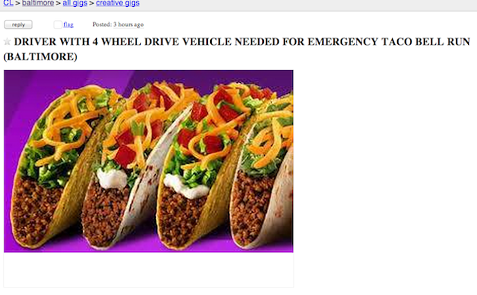 Hilarious Craigslist Appeal for Ride to Taco Bell