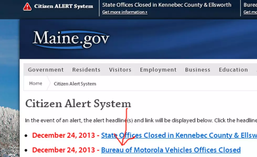 Message on Maine.gov Closes ‘Motorola Vehicle’ Offices