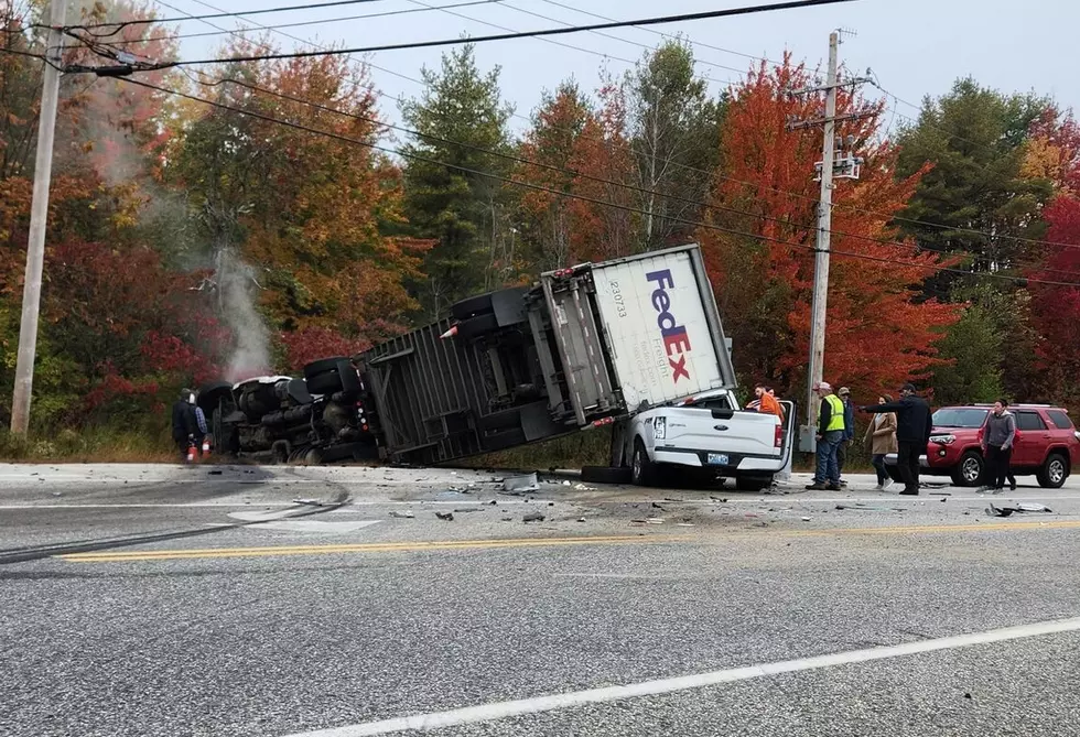 MAINE CRASH: A FedEx Semitruck Flips Over &#038; Lands on Top of a Pickup Truck