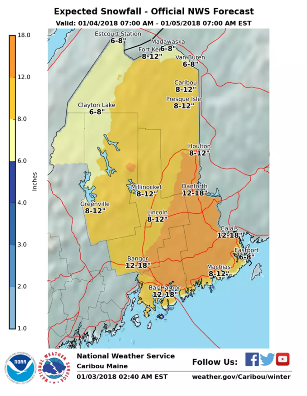 Blizzard Warning for Downeast Maine From Noon Thursday January 4th to 7AM Friday January 5th