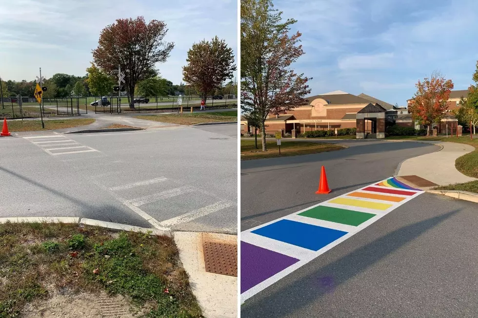 Before and After – Rainbow Crosswalk Painted at EHS