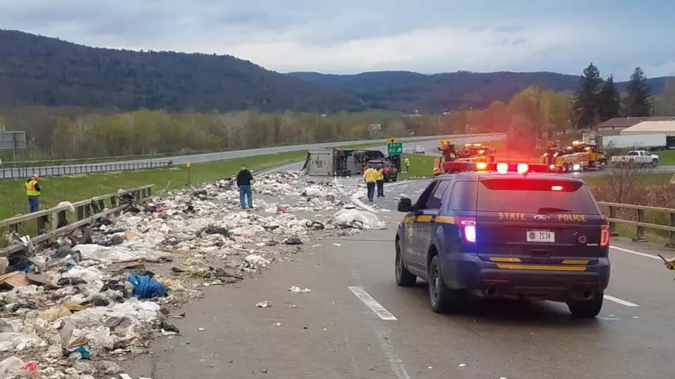 Tractor Trailer Tips, Spills Trash Across Route 17 West in Damascus