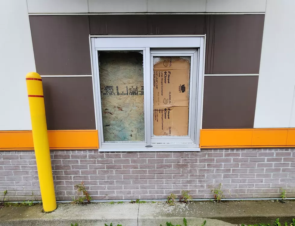 The old drive-up window at 439 Court Street was smashed by vandals. Photo: Bob Joseph/WNBF News