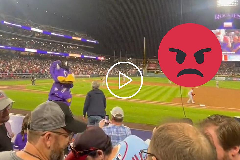Colorado Rockies Mascot "Dinger" Tackled By Fan On Top Of Dugout