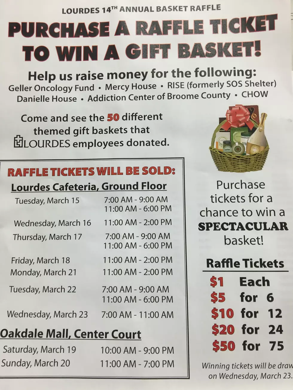 Lourdes Basket Raffle Is This Weekend At The Oakdale Mall [LISTEN]