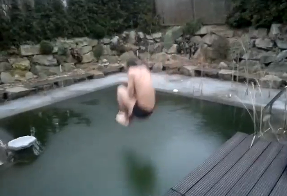 German Cannonballs Into Frozen Pool Ends in Hilarity!
