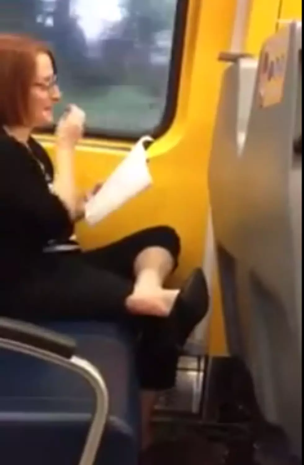 Woman Eats Stuff Off Her Feet on the Train