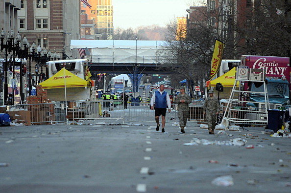 BOSTON, MA - APRIL 16: The marathon finish line bridge is seen on Boylston Street on April 16, 2013 in Boston, Massachusetts. on April 16, 2013 in Boston, Massachusetts. Security is especially tight in the city of Boston after two explosions went off near the finish of the Marathon, killing three people and injuring at least 141 others. (Photo by Darren McCollester/Getty Images)