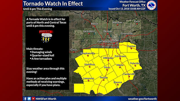 Tornado Watch in Effect for Central Texas Until 6 PM