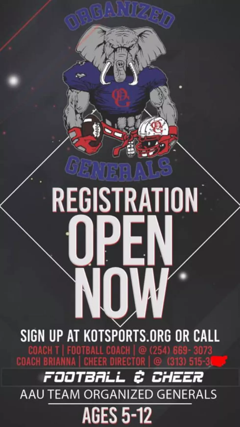 AAU Team Organized Generals Has Open Registration For CTX Football Players and Cheerleaders