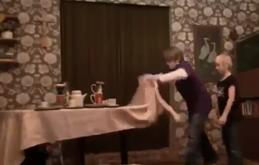 Tablecloth Magic Trick Gone Horribly Wrong [VIDEO]