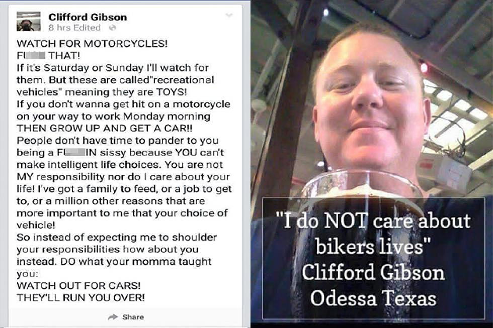 Odessa Man Rants About Motorcyclists on Facebook (PHOTO)