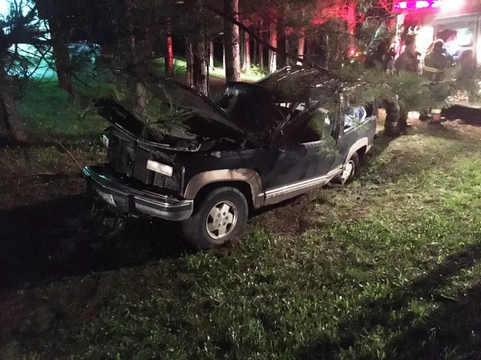 Washburn Man Crashes, Hits Tree, Gets Trapped in Vehicle on Griffin Ridge Road, Mapleton [PHOTOS]