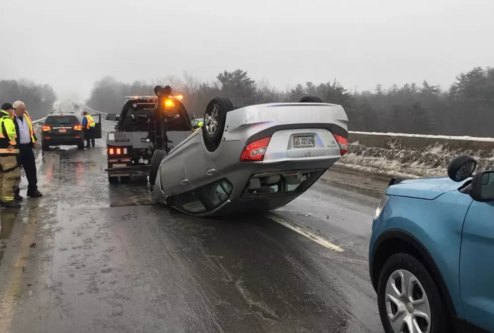 Car Flips on Icy Bridge in Central Maine [PHOTO]