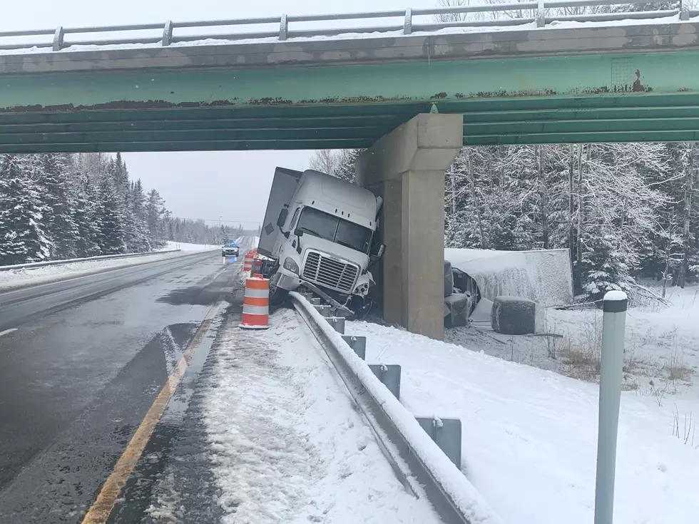 Tractor Trailer Crashes into Bridge Support, Island Falls, Maine